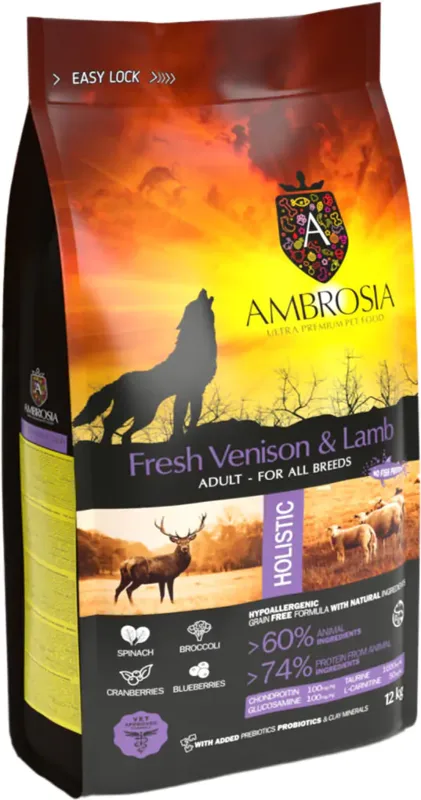 Ambrosia Dog Adult Grain Free Fresh Venison & Lamb