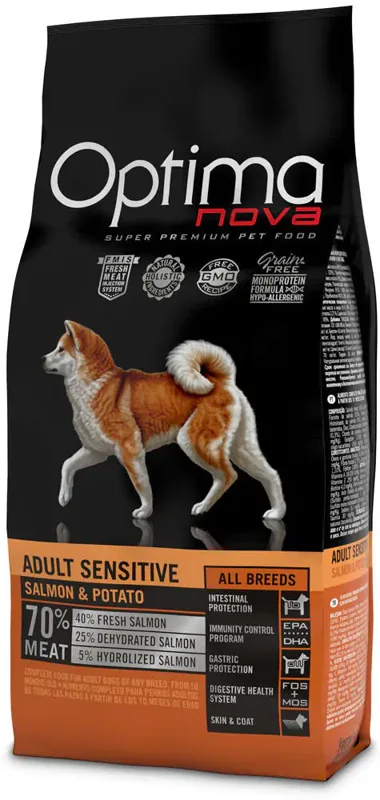 Visán Optimanova Dog Adult Sensitive Salmon & Potato gabonamentes lazacos kutyatáp