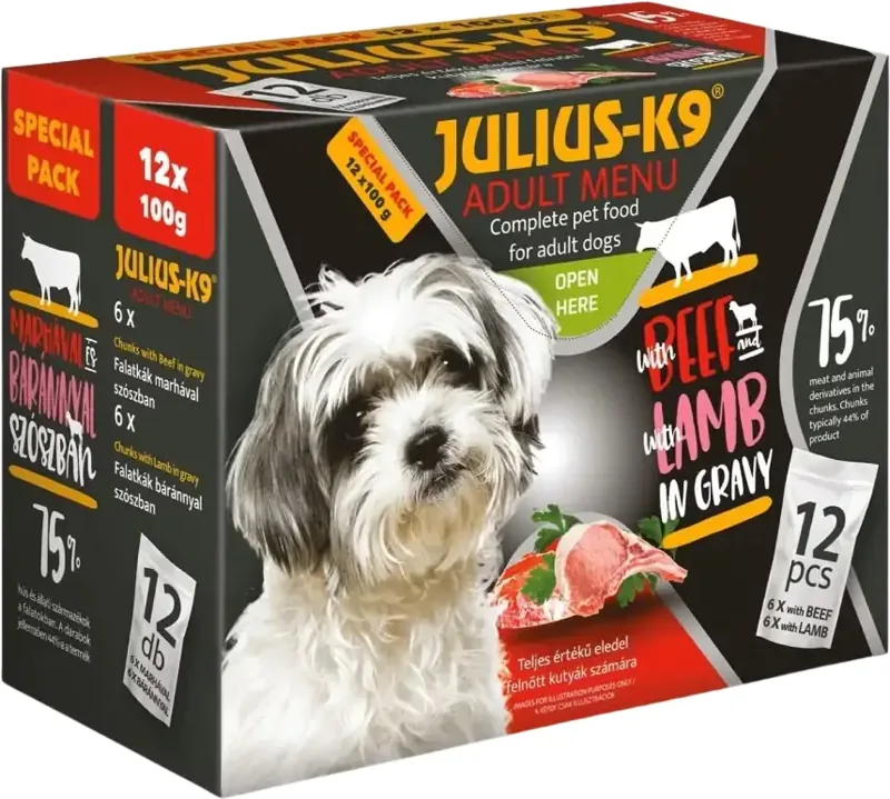 Julius-K9 Beef & Lamb szószos falatok kutyáknak