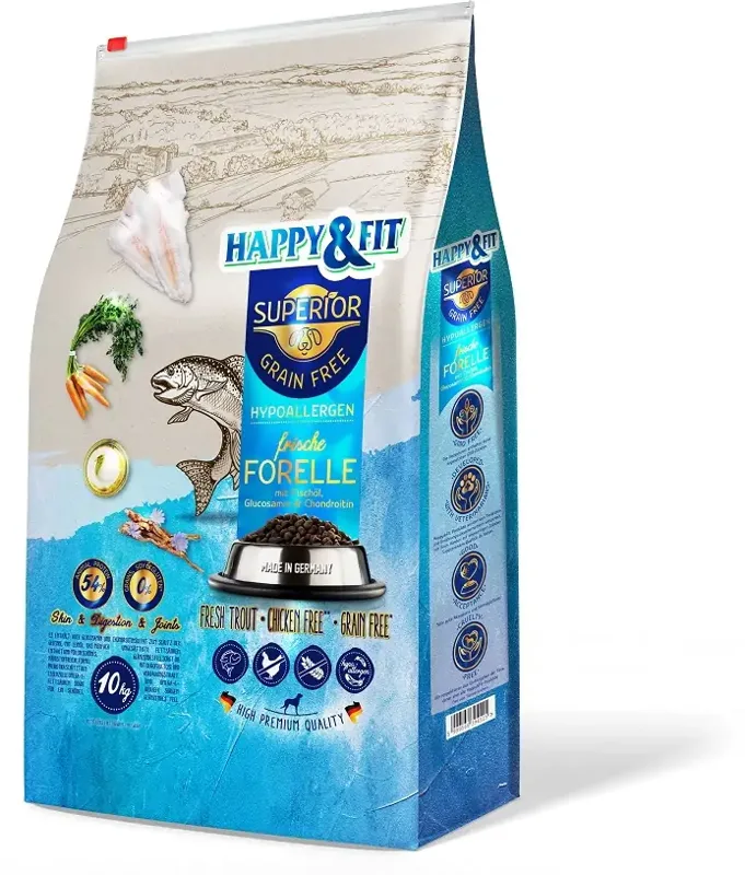 Happy&Fit Superior GF Hypo friss pisztráng, halolaj, glükozamin és kondroitin