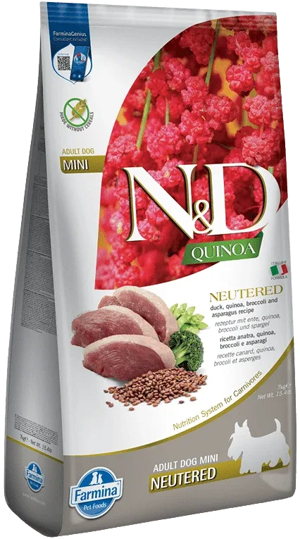 N&D Dog Quinoa Neutered Adult Mini kacsa, brokkoli és spárga