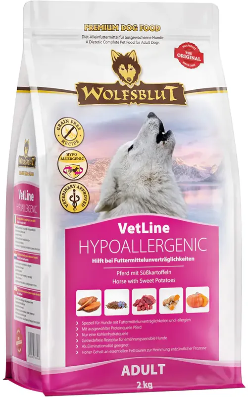 Wolfsblut VetLine Hypoallergenic Horse with Sweet Potatoes táplálékintolerancia esetére