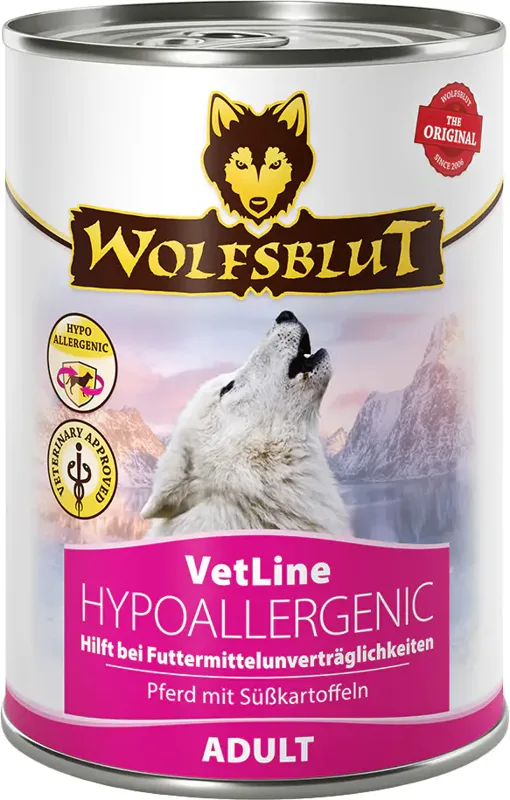 Wolfsblut VetLine Hypoallergenic konzerv lóhússal, édesburgonyával és sütőtökkel