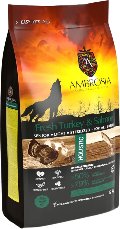 Ambrosia Dog Grain Free Senior, Light & Sterilized - Fresh Turkey & Salmon