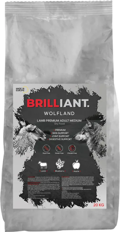 Brilliant Wolfland Lamb Premium Adult Medium gluténmentes táp