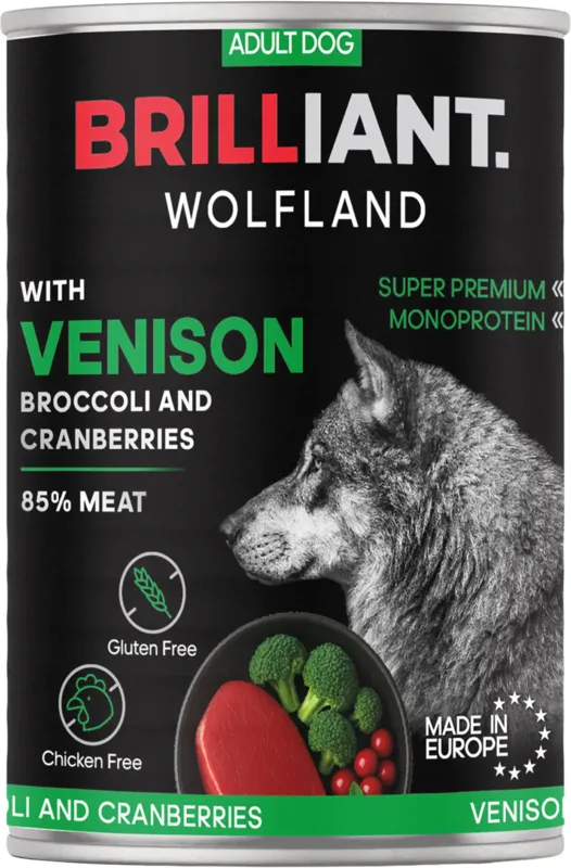 Brilliant Wolfland Monoprotein szarvas & brokkoli-vörösáfonya nedves kutyaeledel