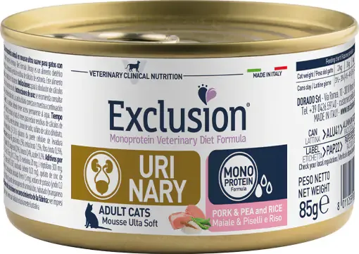 Exclusion Cat Monoprotein Vet Diet Urinary Pork & Pea and Rice konzerv