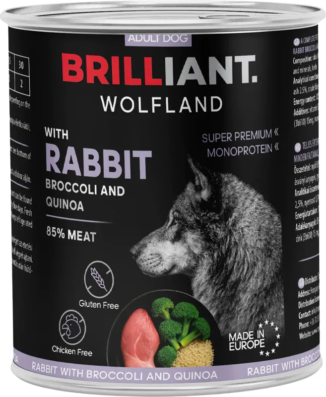 Brilliant Wolfland Monoprotein nyúl & brokkoli-quinoa nedves kutyaeledel