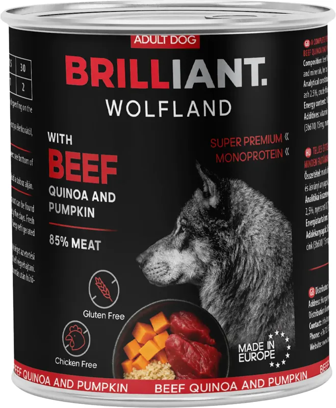 Brilliant Wolfland Monoprotein marha & sütőtök‑quinoa nedves kutyaeledel