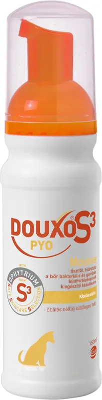 Douxo S3 Pyo antibakteriális, gombaellenes hab kutyák számára – Fertőtlenítő bőrápolás lemosás nélkül