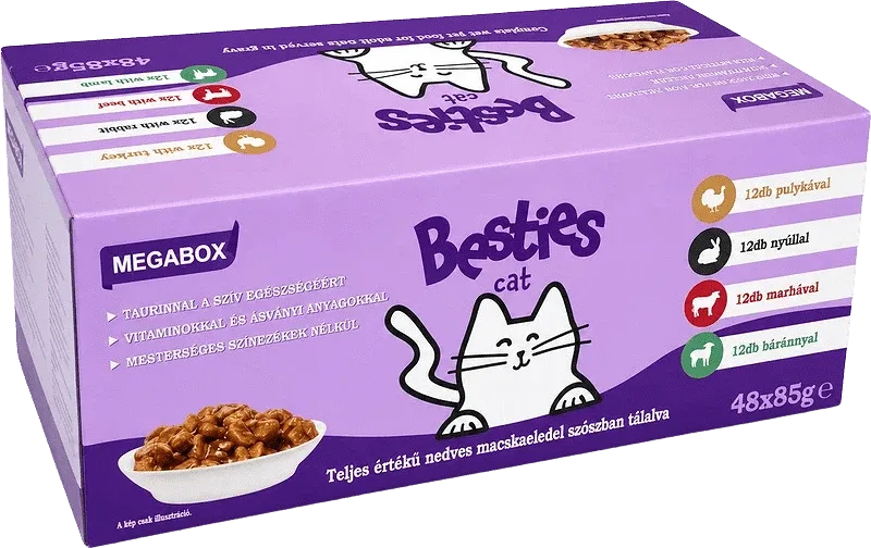 Besties Cat Megabox - Alutasakos macskaeledel válogatás, szószos, 4 íz