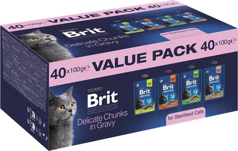 Brit Premium Value Pack for Sterilised Cats - Alutasakos szószos macskatáp felnőtt ivartalanított macskáknak