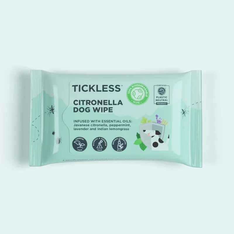 Tickless természetes kullancs-, bolha- és szúnyogriasztó nedves törlőkendő kutyáknak