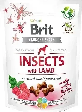 Brit Crunchy Snack rovarfehérjével, báránnyal és málnával kutyáknak