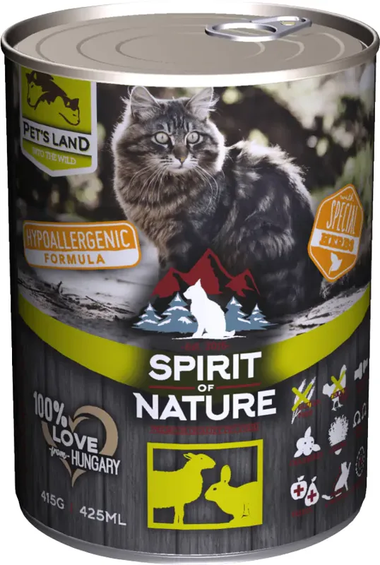Spirit of Nature Cat bárány- és nyúlhúsos konzerv macskák részére – Hipoallergén