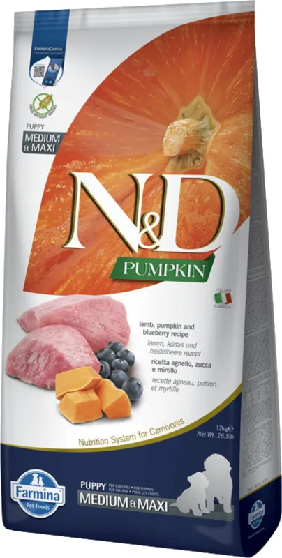 N&D Dog Grain Free Puppy Medium/Maxi sütőtök, bárány & áfonya