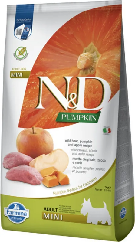 N&D Dog Grain Free Adult Mini sütőtök, vaddisznó és alma