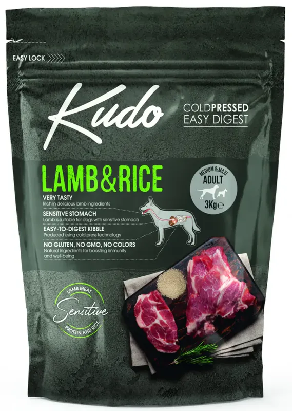 Kudo Adult Medium & Maxi Lamb & Rice hidegen sajtolt kutyatáp